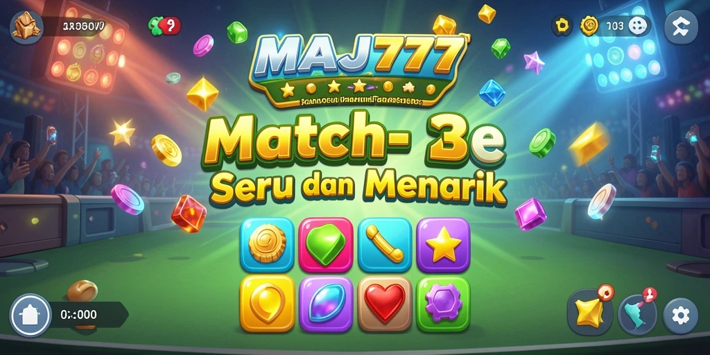 Tampilan gameplay Match-3 yang seru dan penuh warna.
